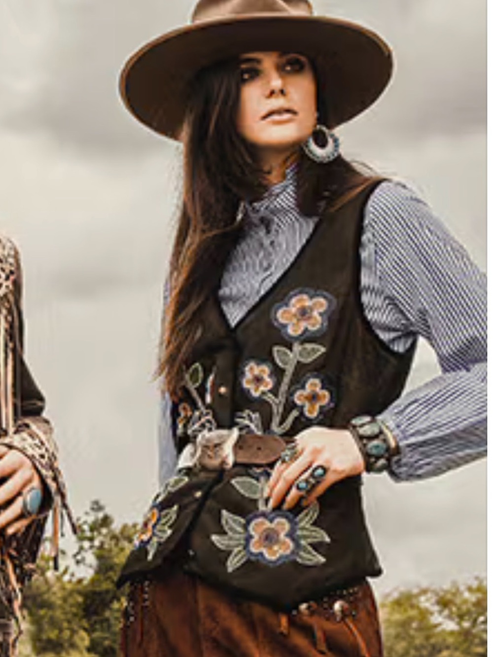 Double D Ranch North Platte Leather Vest beaded floral design XS NWOT